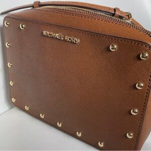 MK Sandrine LG EW crossbody. 9.5"L × 6.5"H × 2.25"W with 28” adjustable strap.